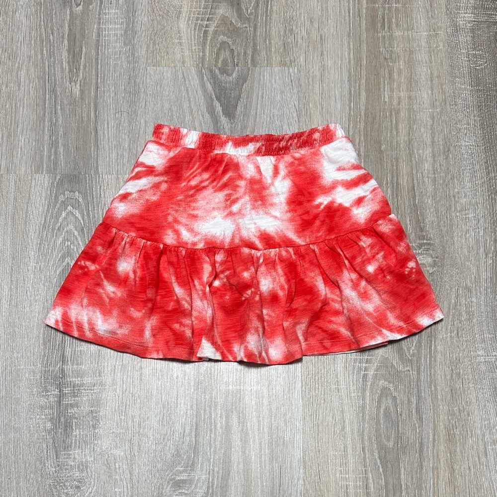 Red Tie-Dye Ruffle Mini Skort